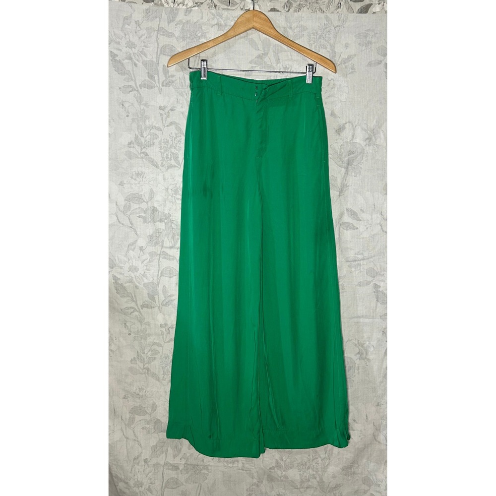 Vibrant Green Wide Leg Palazzo Pants Flowy High Waist